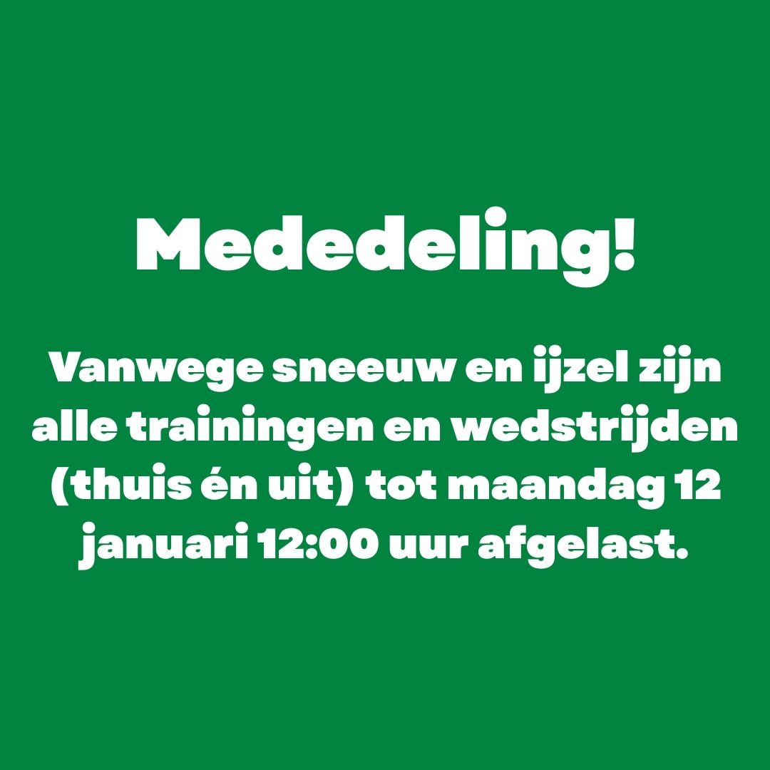 Mededeling: Trainingen en wedstrijden afgelast!